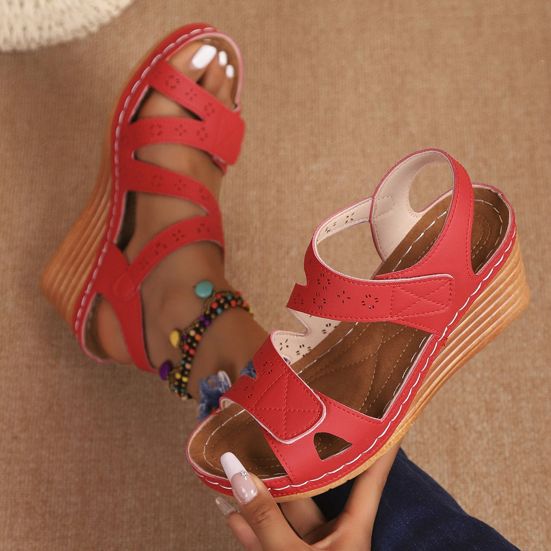 Women's comfortable wedge sandals with padded memory foam insole and adjustable Velcro straps Mune Fashion