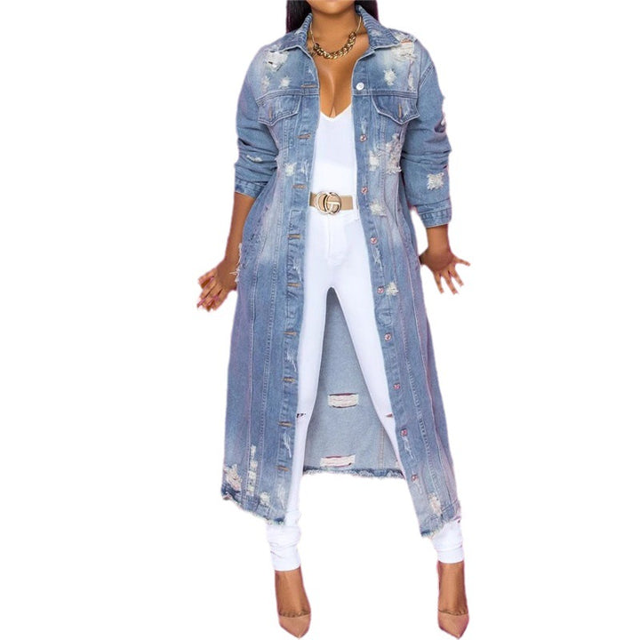 Ladies long-sleeved jeans maxi dress with button placket and used details Mune Fashion