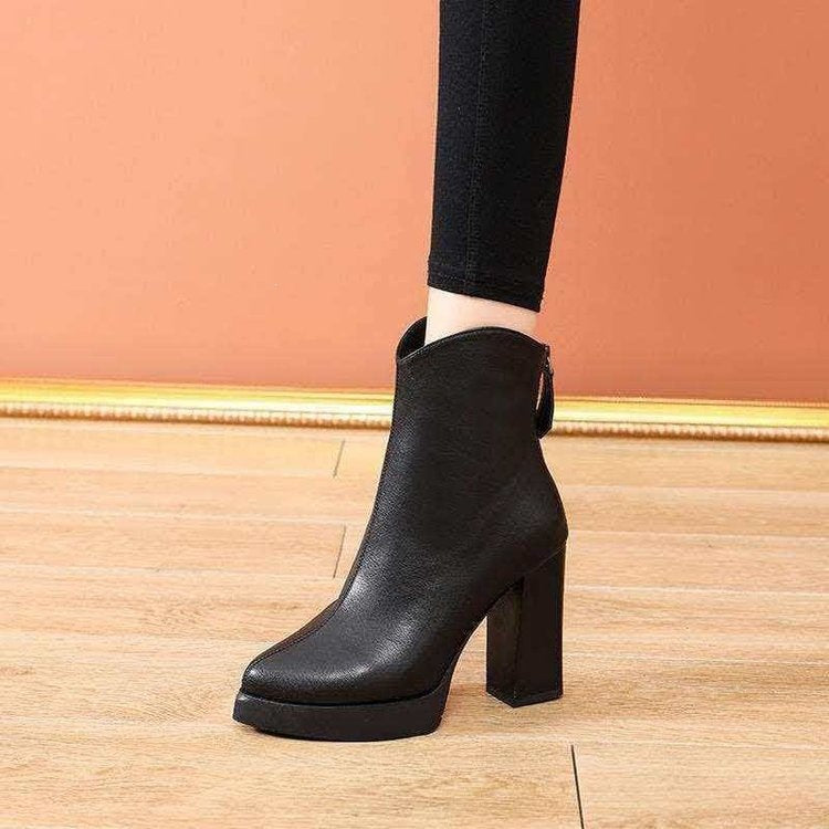 Women's Elegant High Heel Ankle Boots with High Block Heel Mune Fashion