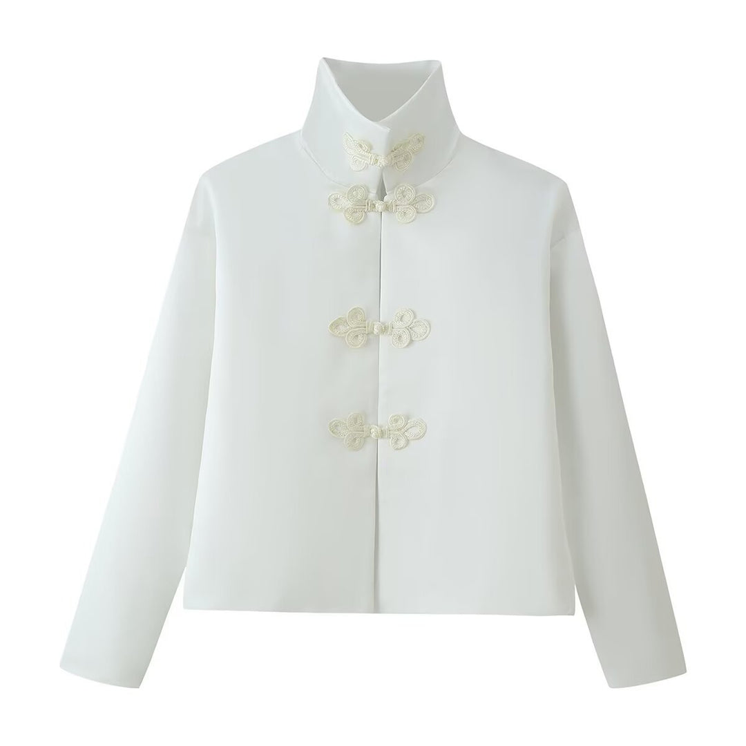 Women Short Blouson with Stand-Up Collar and Decorative Toggle Closures Drune