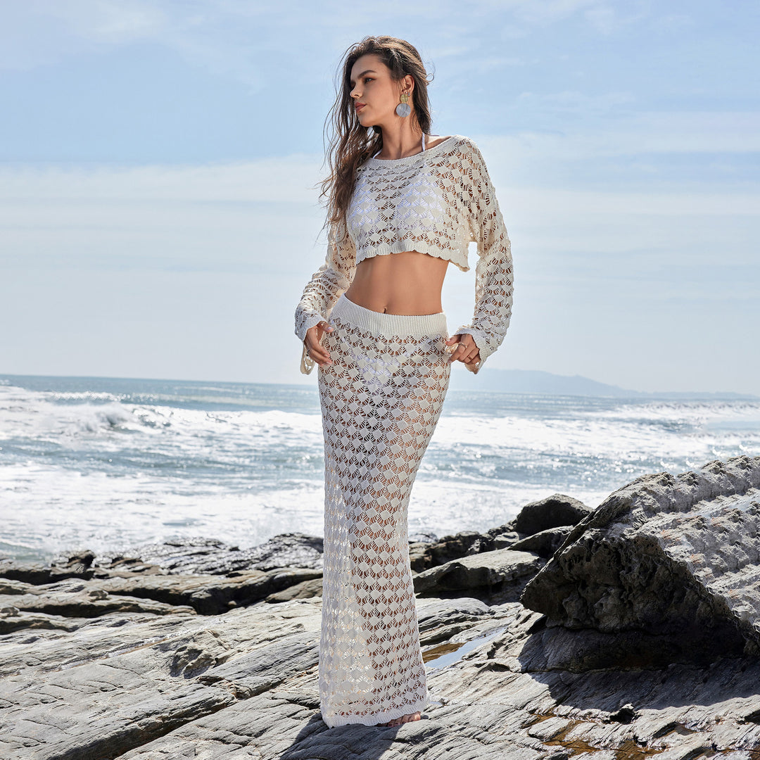 Women Crochet Set with Crop Top and Maxi Skirt Mune Fashion