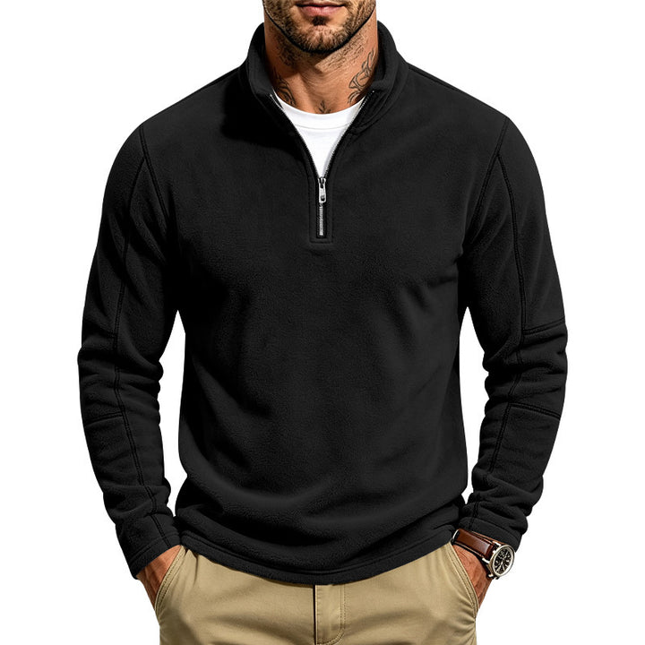 Men's fleece pullover with short zip and stand-up collar Mune Fashion
