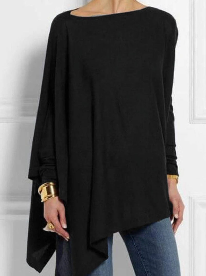 Women's draped oversized tunic with asymmetrical hem and wide batwing sleeves Mune Fashion