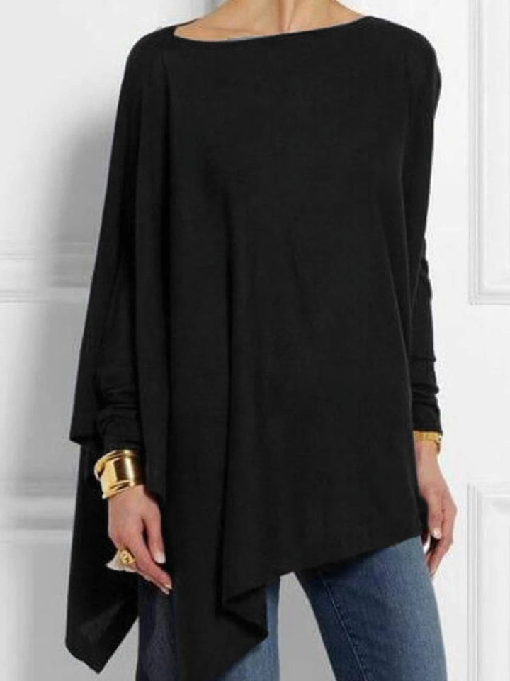 Women's draped oversized tunic with asymmetrical hem and wide batwing sleeves Mune Fashion