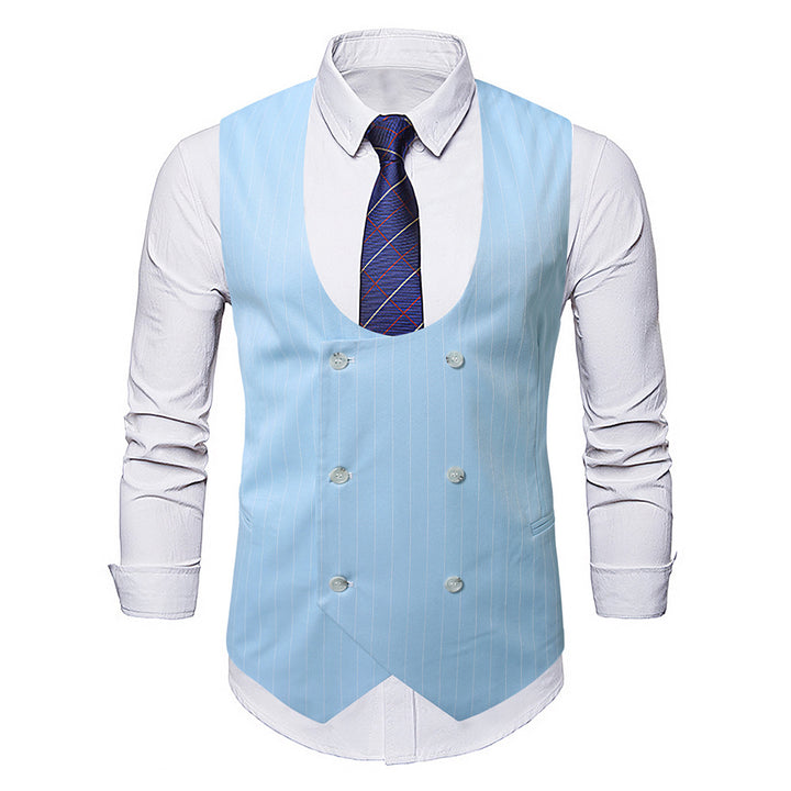 Men's double-button U-neck vest with pinstriped pattern and slim silhouette Mune Fashion