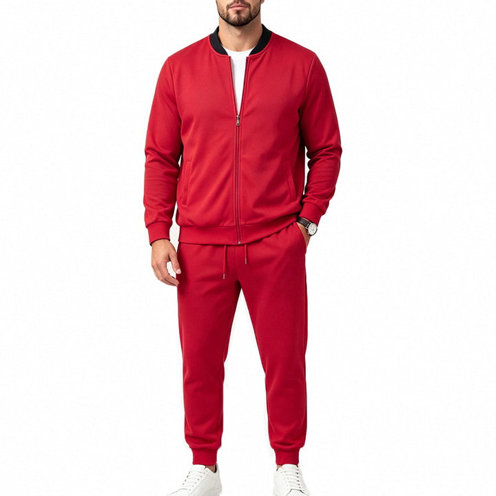 Men's Sportive Leisure Training Set with Bomber Jacket and Tapered Jogging Pants Mune Fashion