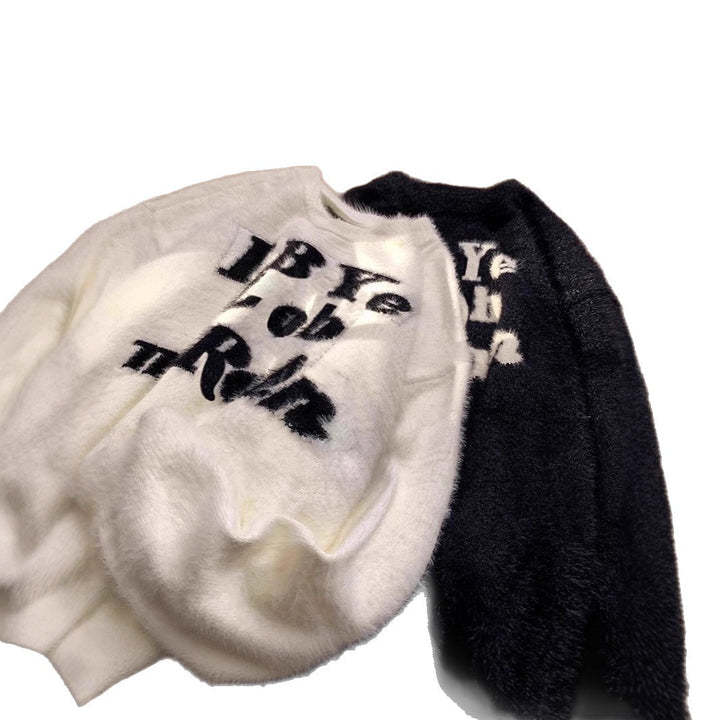 Women's Fluffy Sweater with Creative Print Mune Fashion