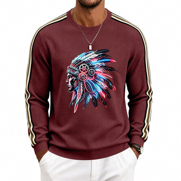 Men's sweatshirt with stylized headgear print and contrast stripes on the sleeves Mune Fashion