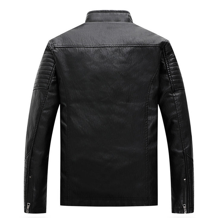 Men's Slim Faux Leather Biker Jacket with Stand Collar, Decorative Stitching and Zipper Pockets Mune Fashion