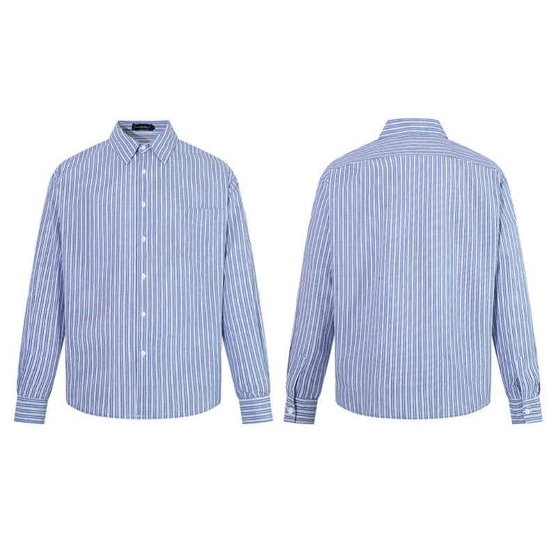 Men's Oversize Shirt made of cotton blend with fine stripes, Kent collar and chest pocket Mune Fashion