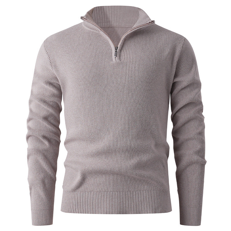 Men's nan Slim-Fit Half-Zip Knit Sweater made of Merino Cotton Blend with Reinforced Stand-up Collar Mune Fashion