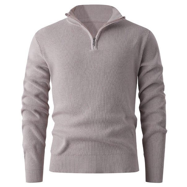Men's nan Slim-Fit Half-Zip Knit Sweater made of Merino Cotton Blend with Reinforced Stand-up Collar Mune Fashion