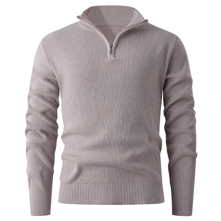 Men's nan Slim-Fit Half-Zip Knit Sweater made of Merino Cotton Blend with Reinforced Stand-up Collar Mune Fashion