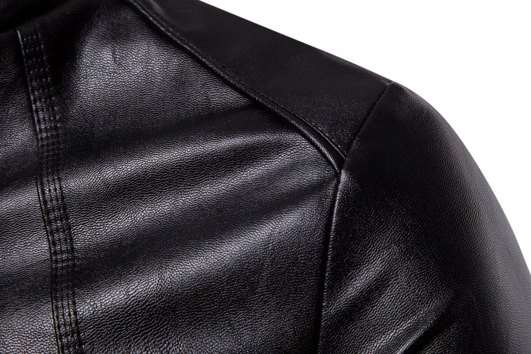 Men's Slim-Fit Biker-Inspired Faux Leather Jacket with Stand Collar and Minimalist Stitching Mune Fashion