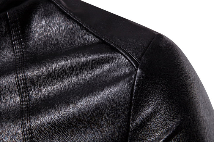 Men's Slim-Fit Biker-Inspired Faux Leather Jacket with Stand Collar and Minimalist Stitching Mune Fashion