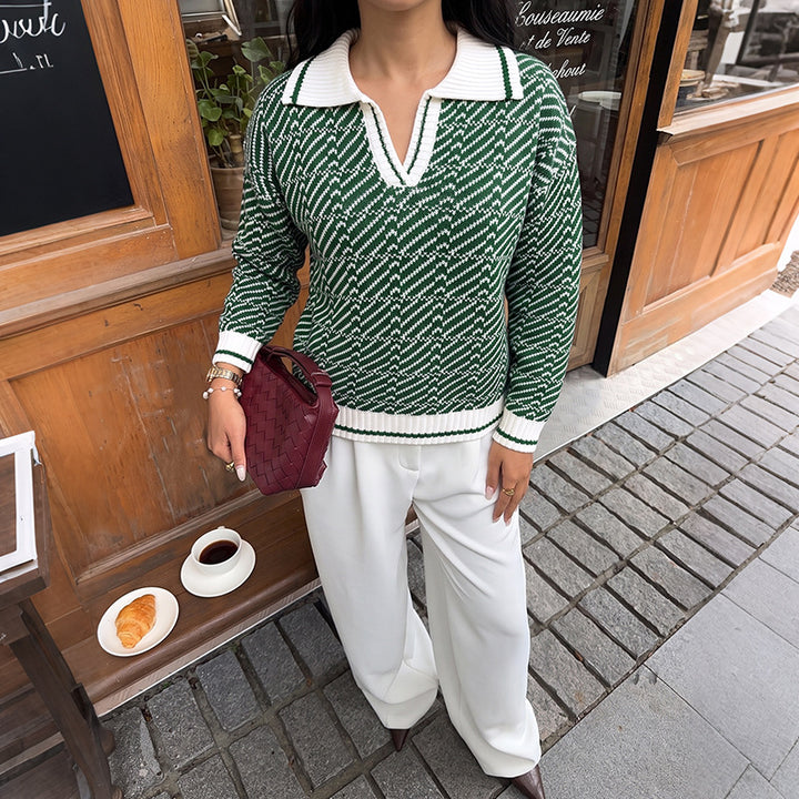 Women's Fashionable Knit Sweater with Wide Collar Mune Fashion
