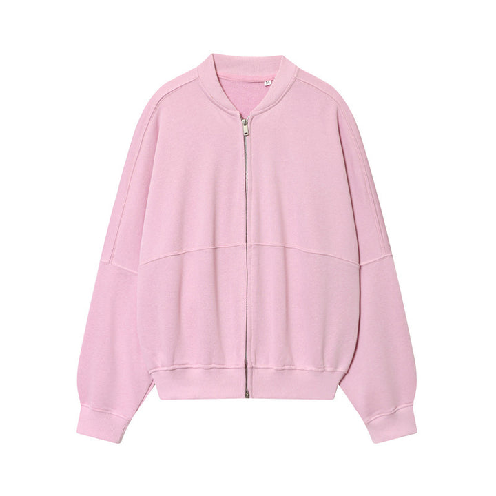 Women's Oversized Sweat Jacket with Two-Way Zipper and Ribbed Hem Mune Fashion