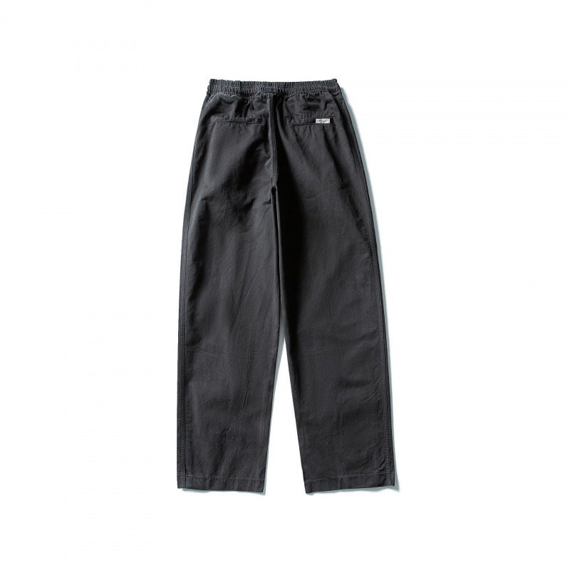 Men's Wide Straight-Leg Cotton Pants with Elastic Tunnel Drawstring and Decorative Side Seams Mune Fashion