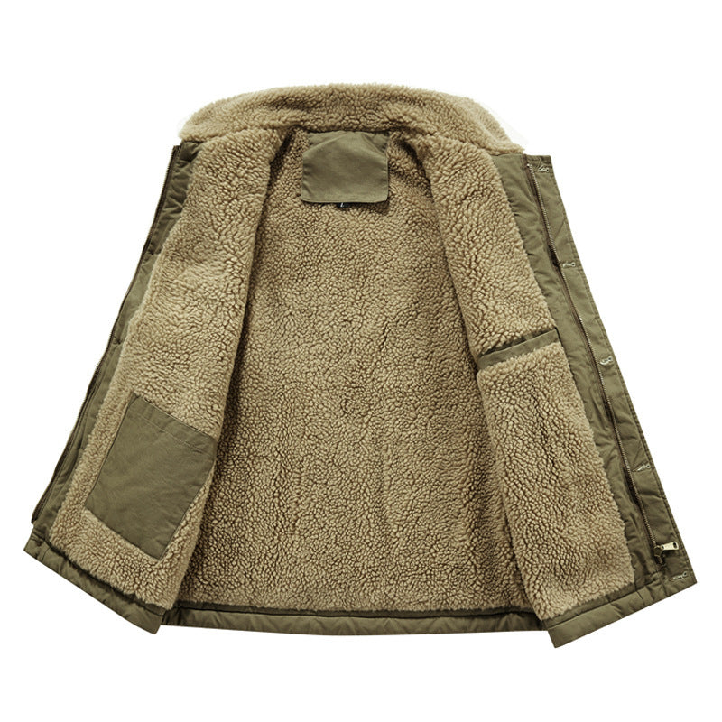 Men's Sleeveless Thermal Vest in Military Style with Teddy Lining and Stand-Up Collar Mune Fashion