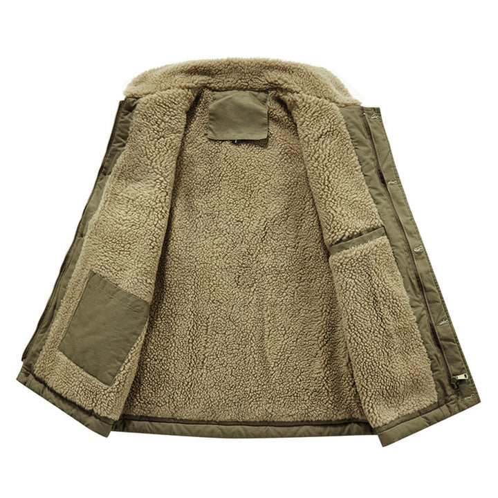 Men's Sleeveless Thermal Vest in Military Style with Teddy Lining and Stand-Up Collar Mune Fashion