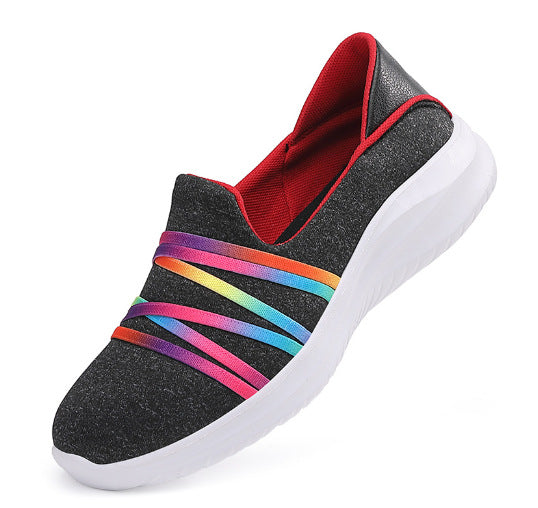 Women's elegant slip-on sneakers with elastic decorative straps, breathable knit construction and cushioned comfort sole Mune Fashion
