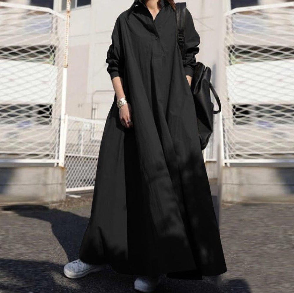 Women's Oversized Shirt Dress in A-Line with Shirt Collar Mune Fashion