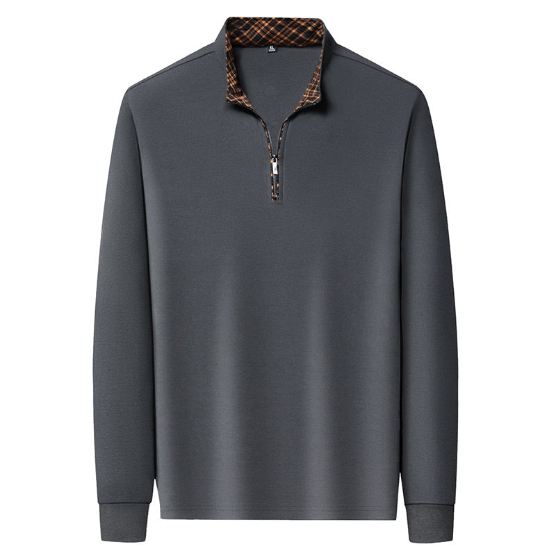Men's long sleeve half-zip pullover with turtleneck and checked inner collar Mune Fashion