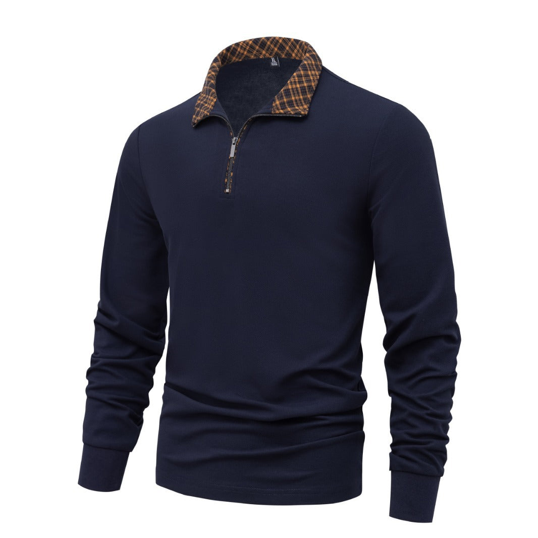Men's long sleeve half-zip pullover with turtleneck and checked inner collar Mune Fashion