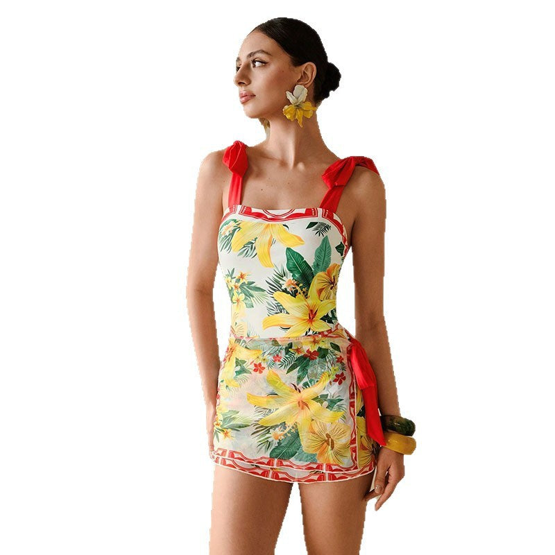Women's Fashionable One-Piece Bathing Suit with Wrap Skirt Mune Fashion