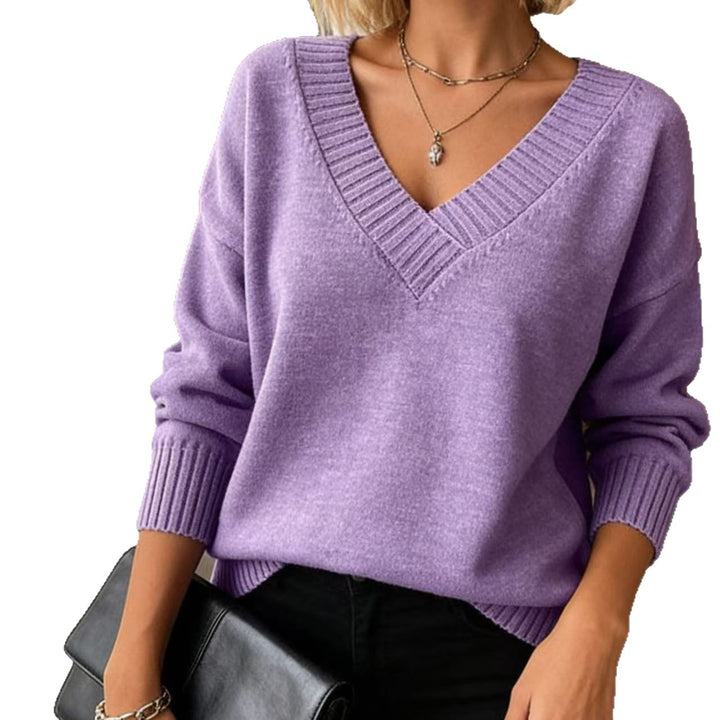 Women's fine knit sweater with deep V-neck and dropped shoulder Mune Fashion