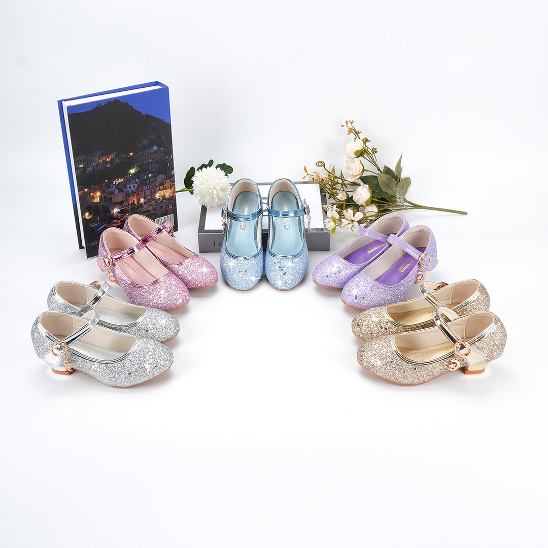 Girls Glittering Mary Jane Shoes with Decorative Buckle Mune Fashion