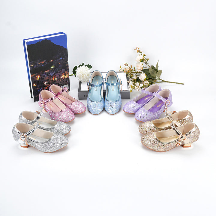 Girls Glittering Mary Jane Shoes with Decorative Buckle Mune Fashion
