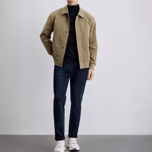 Men's light bomber jacket with shirt collar, concealed snap button placket, and elastic cuffs Mune Fashion
