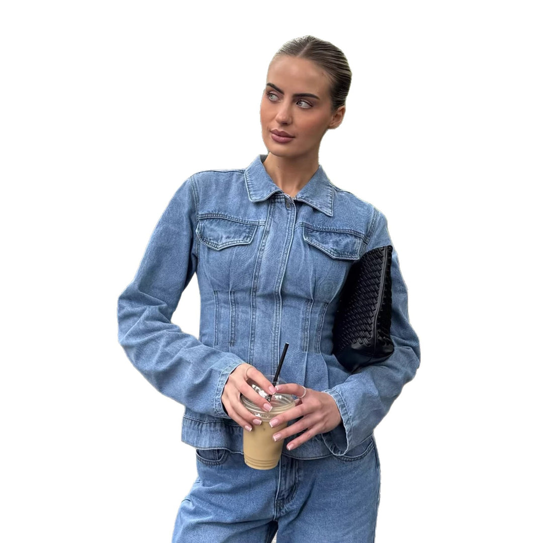 Women Tailored Denim Jacket with Contouring Darts Mune Fashion