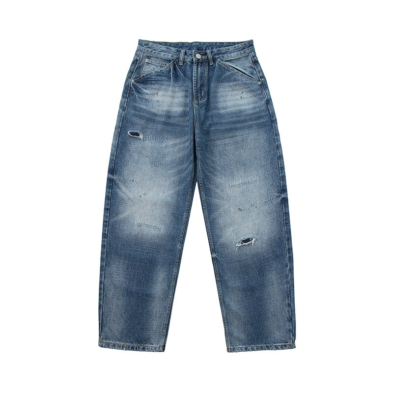 Women's loosely cut high-waisted jeans in a used look with frayed details and decorative seams Mune Fashion