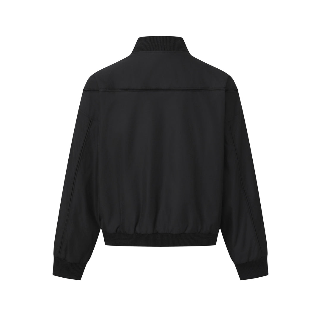 Unisex Short Cut Boxy Blouson with High Ribbed Collar, Concealed Button Placket and Elastic Waistband Mune Fashion