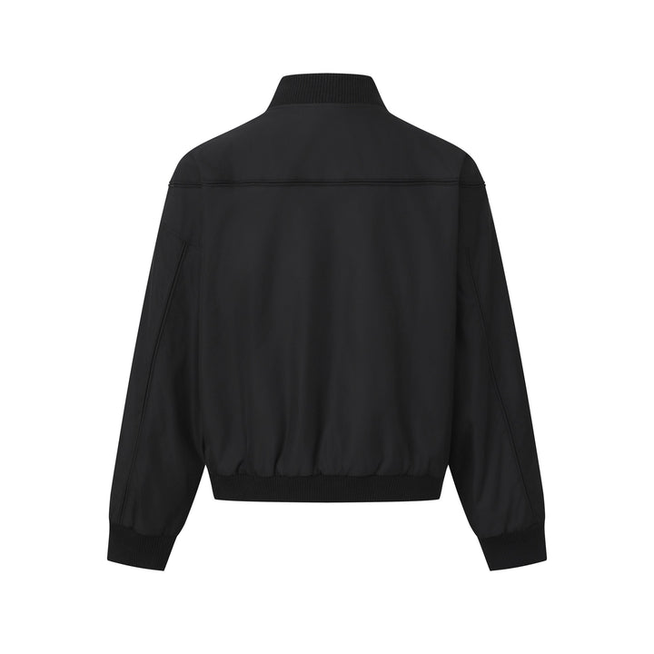 Unisex Short Cut Boxy Blouson with High Ribbed Collar, Concealed Button Placket and Elastic Waistband Mune Fashion