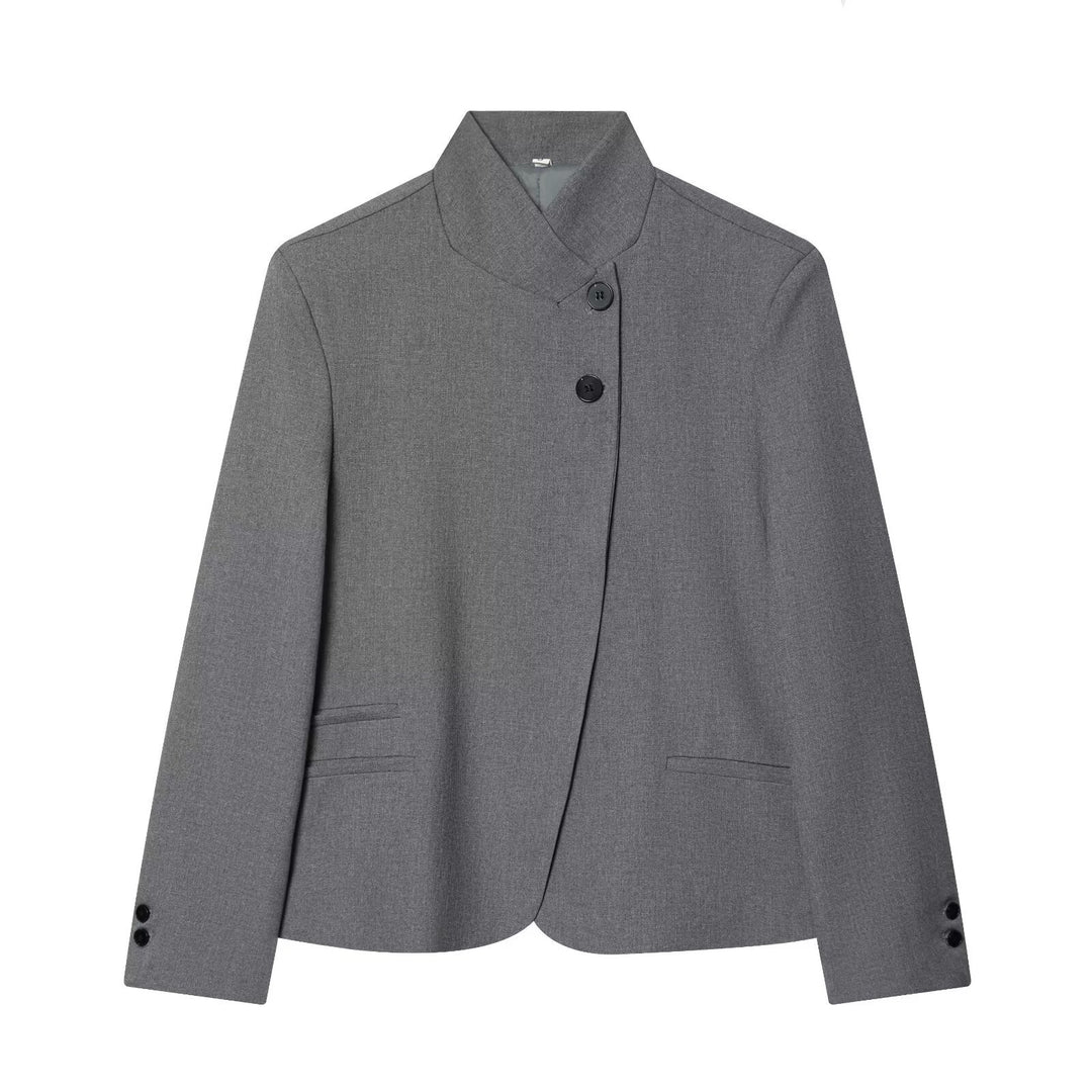 Women Tailored Blazer with Stand-up Collar and Concealed Button Placket Mune Fashion