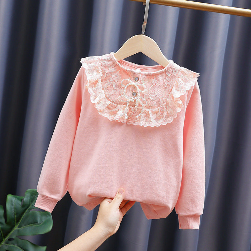 Girl sweatshirt with romantic lace collar Mune Fashion