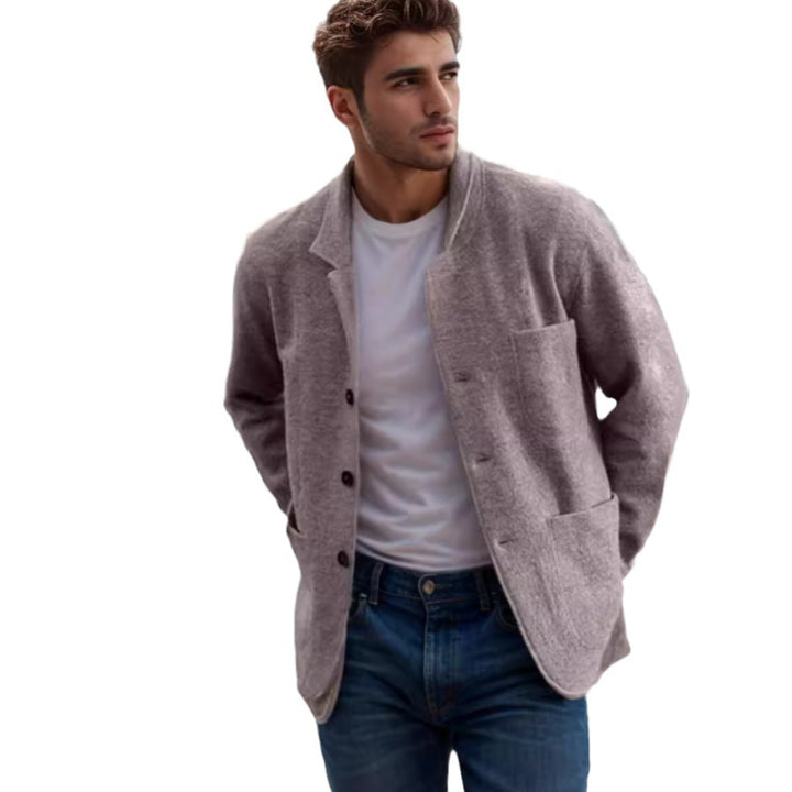Men's blazer-style cardigan with shirt collar and patch pockets Mune Fashion