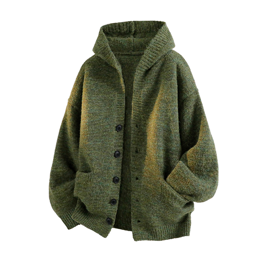 Women Cozy Cardigan with Hood and Buttons Mune Fashion