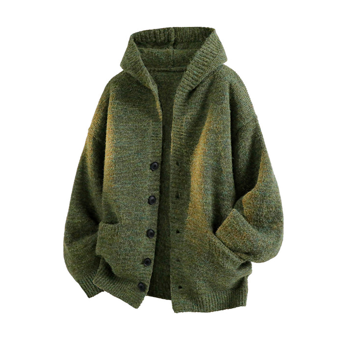 Women Cozy Cardigan with Hood and Buttons Mune Fashion