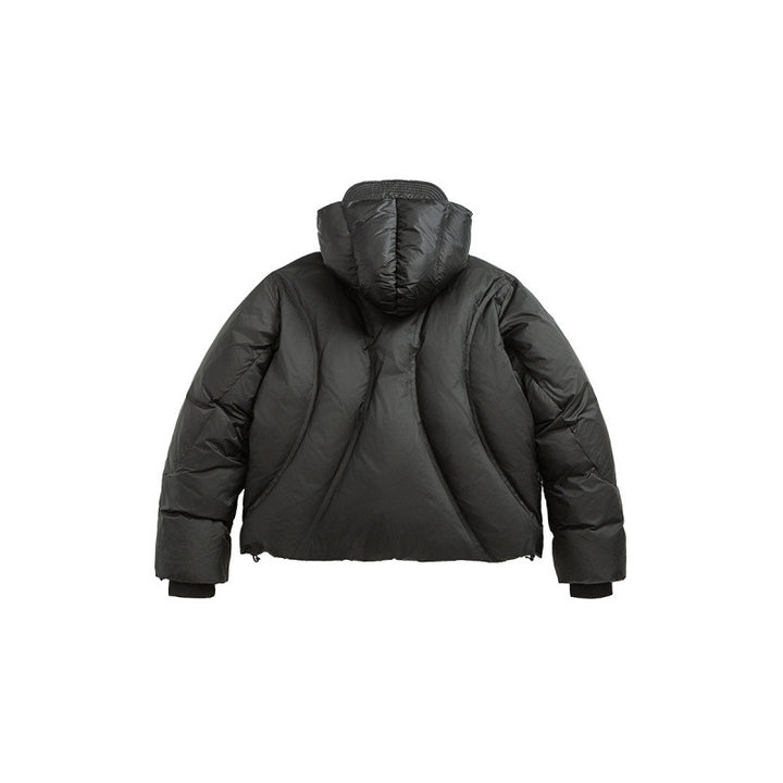 Unisex Short padded puffer jacket with high closing collar, voluminous hood and zippered pockets Mune Fashion