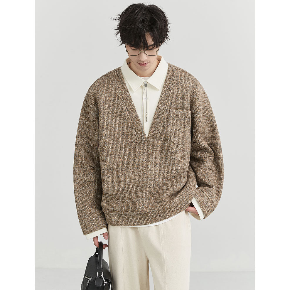 Men's Oversized V-Neck Sweater with Innovative Structural Design Mune Fashion