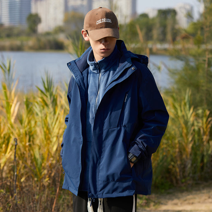 Women two-layer water-repellent outdoor jacket with hood, waist adjustment and contrast piping Mune Fashion