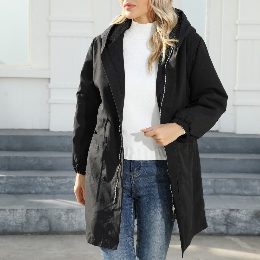 Women Hooded Midi Parka with Drawstring, Zipper & Elastic Cuffs Mune Fashion