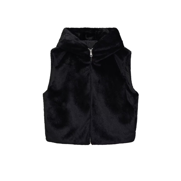 Women’s sleeveless teddy vest with hood and zipper Mune Fashion