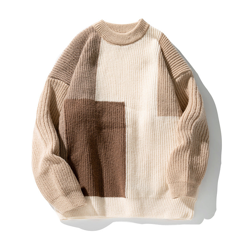 Unisex Chunky Knit Colorblock Sweater with Boxy Oversized Cut and Ribbed Round Neck Mune Fashion