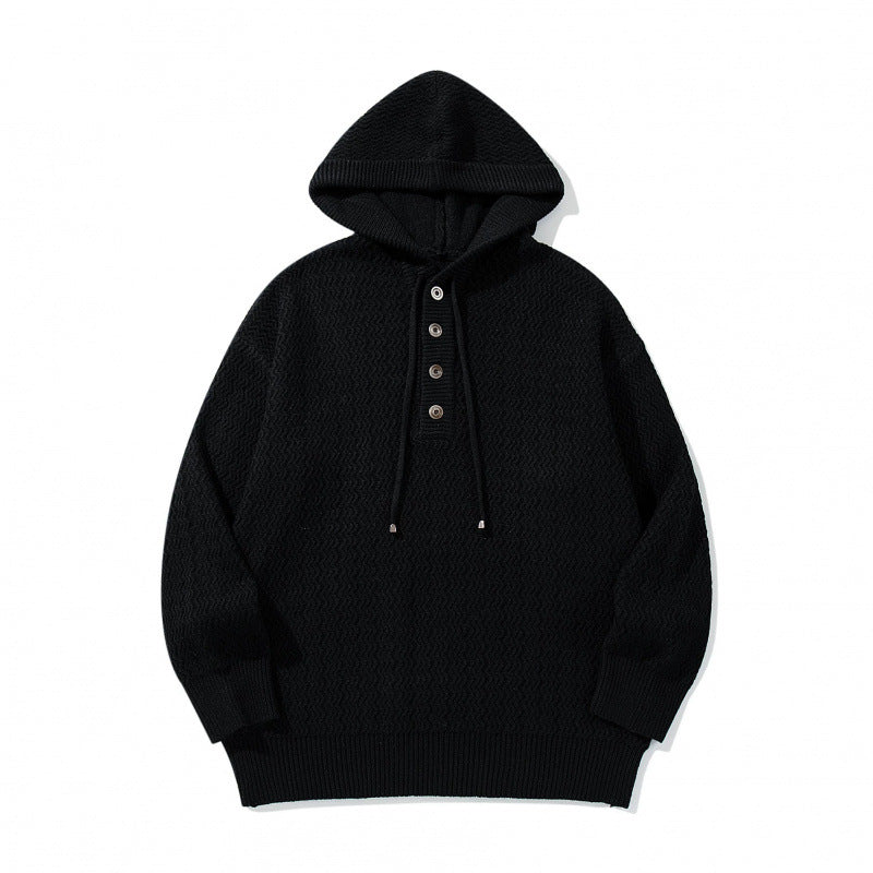 Unisex structured knit hoodie with half placket and drawstring hood Mune Fashion