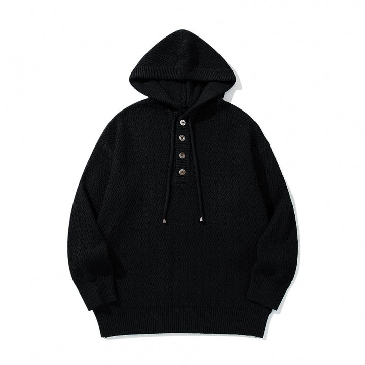 Unisex structured knit hoodie with half placket and drawstring hood Mune Fashion